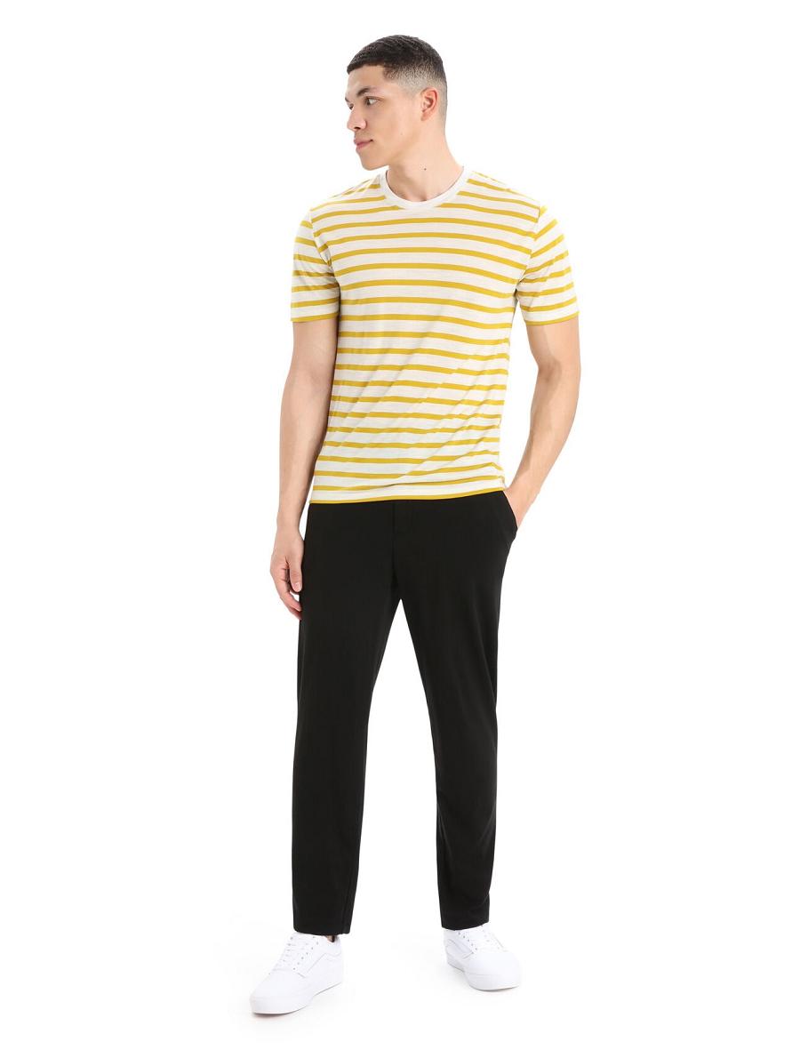 Icebreaker Merino Drayden Rövid Sleeve Stripe Férfi Póló Arany | HU 1185QMAZ